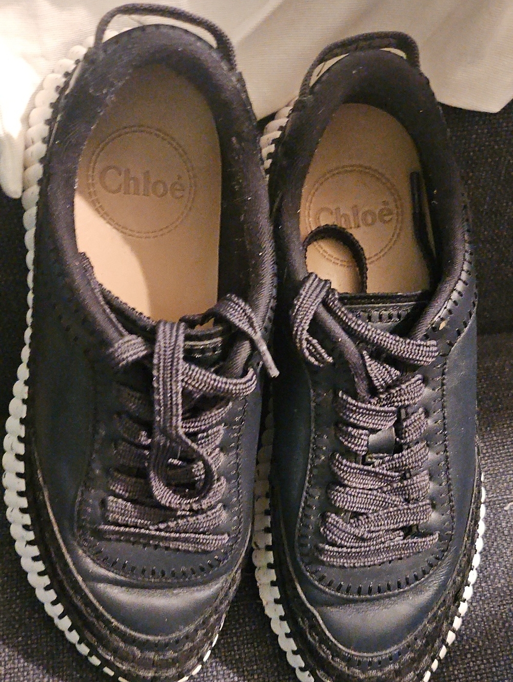 Chloe Authentic Black Leather Nama Sneaker Sz 6